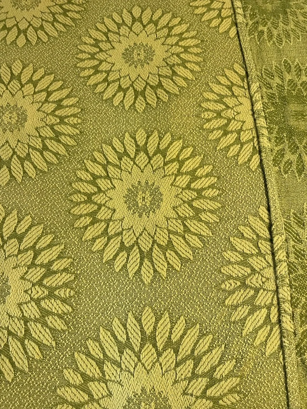 Cone Mills cotton bedspread, twin size, heavy brocade, fringe on 3 sides, 1960’s